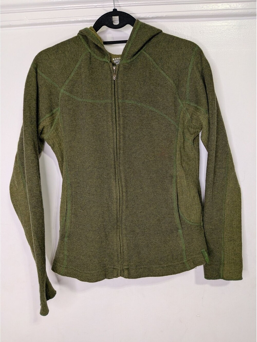 Mountain Hardwear Hoodie Womens L Green Full Zip Knit Fleece Hiking Jacket